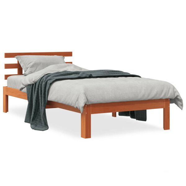 vidaXL Bed Frame without Mattress Wax Brown 75x190 cm Small Single Solid Wood Pine