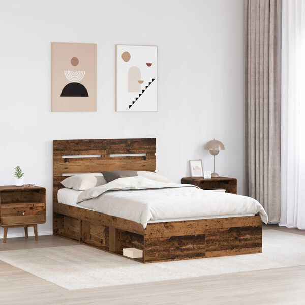 vidaXL Bed Frame with Headboard Old Wood 120 x 190 cm Solid Pine Wood