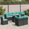 vidaXL 9 Piece Garden Sofa Set with Cushions Black Poly Rattan Acacia