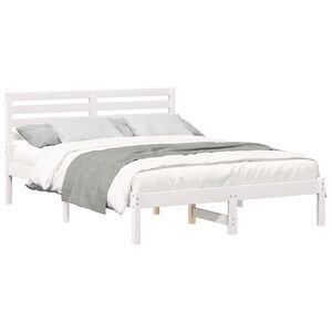 vidaXL Bed Frame with Headboard White 140 x 190 cm Solid Pine Wood