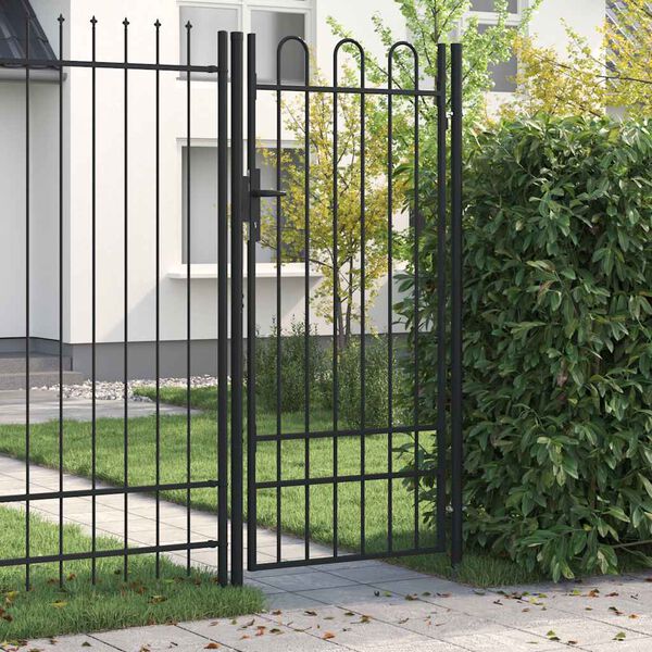 vidaXL Fence Gate Single Door with Arched Top Steel 1x2 m Black
