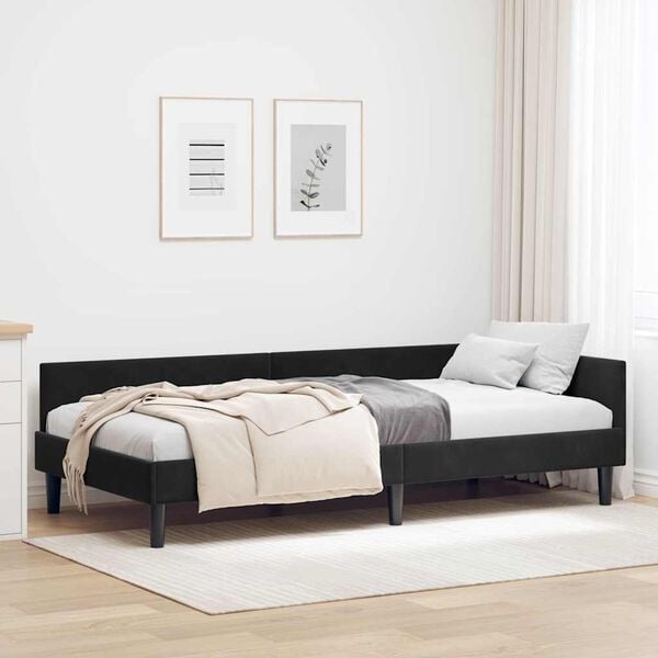 vidaXL Corner Bed Frame with Headboard Black 90 cm x 200 cm Velvet