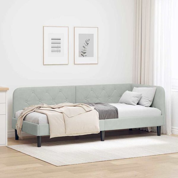 vidaXL Corner Bed Frame with Headboard Light Grey 80 x 200 cm Velvet
