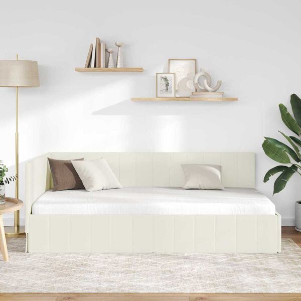 vidaXL Corner Bed Frame with Headboard Cream 100 cm x 200 cm Velvet