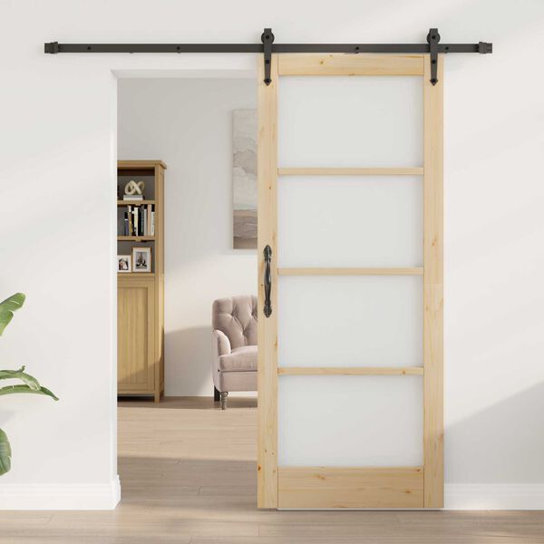vidaXL Sliding Door Natural and Black 83 x 202 cm