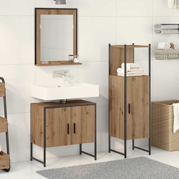 vidaXL Bathroom Furniture Set with Shelf 3 pcs Brown Engineered wood
