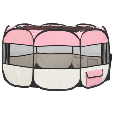 vidaXL Foldable Dog Playpen with Carrying Bag Pink 125x125x61 cm