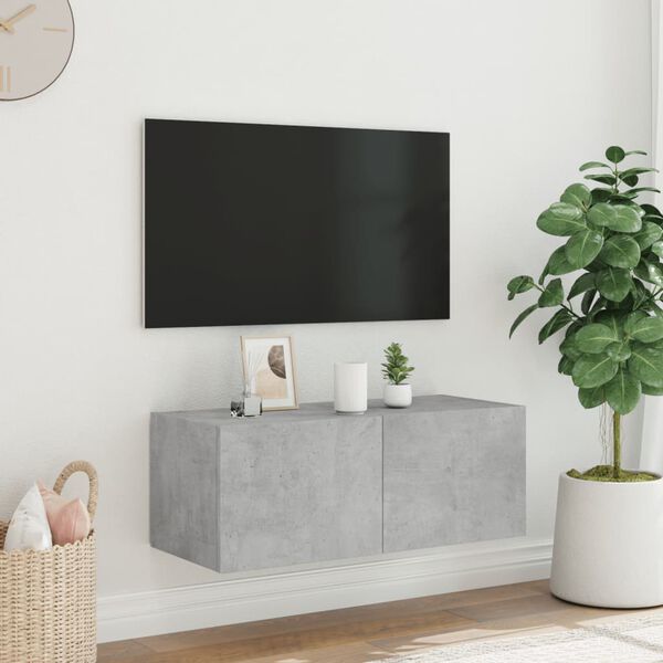 vidaXL TV Wall Cabinet with LED Lights Concrete Grey 80x35x31 cm