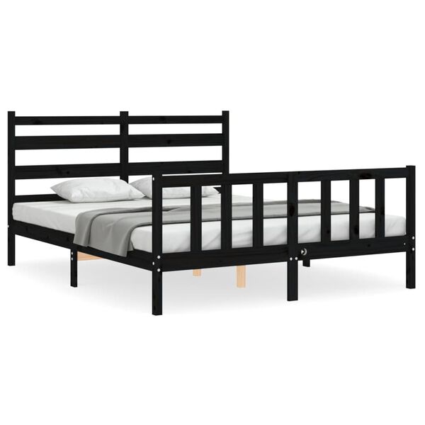 vidaXL Bed Frame without Mattress Black King Size Solid Wood Pine