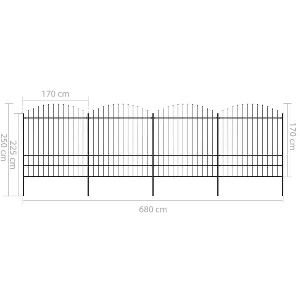 vidaXL Garden Fence with Spear Top Steel (1.75-2)x6.8 m Black