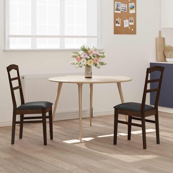vidaXL Dining Chair 2 pcs Light Brown and Black Solid Rubber Wood