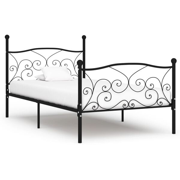 vidaXL Bed Frame without Mattress with Slatted Base Black Metal 90x200 cm