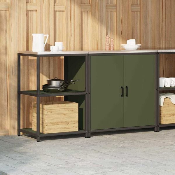 vidaXL Kitchen Storage Set 2 pcs Olive Green Cold-rolled Steel