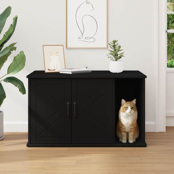 vidaXL Cat House Black 85 x 55 x 50 cm Engineered Wood