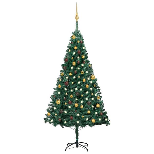 vidaXL Artificial Pre-lit Christmas Tree with Ball Set Green 180 cm PVC