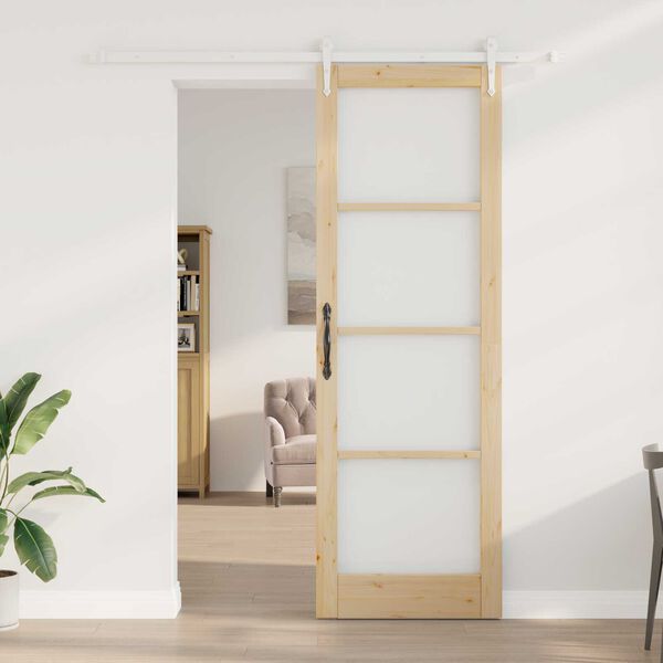vidaXL Sliding Door Natural 78 x 232 cm Solid Pine Wood and Glass