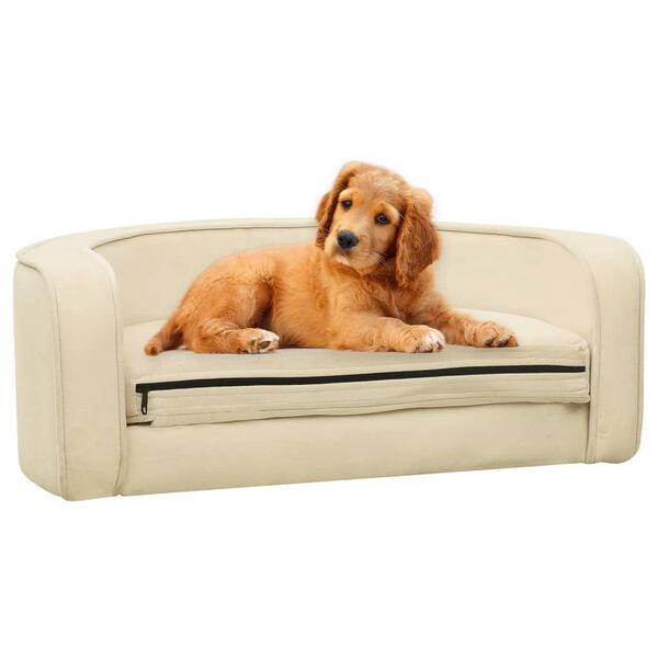vidaXL Foldable Dog Sofa Cream 73x67x26 cm Plush Washable Cushion
