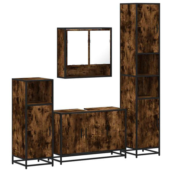 vidaXL 4&nbsp;Piece Bathroom Furniture Set&nbsp;Smoked Oak Engineered Wood