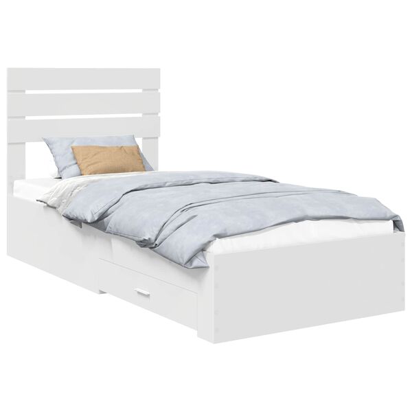 vidaXL Bed Frame Manual White and Silver 75 x 190 cm Engineered Wood
