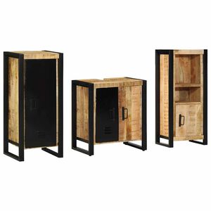vidaXL Bathroom Furniture Set 3 pcs Brown and Black Solid Mango Wood