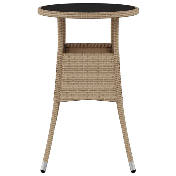 vidaXL Garden Table Ø60x75 cm Tempered Glass and Poly Rattan Beige