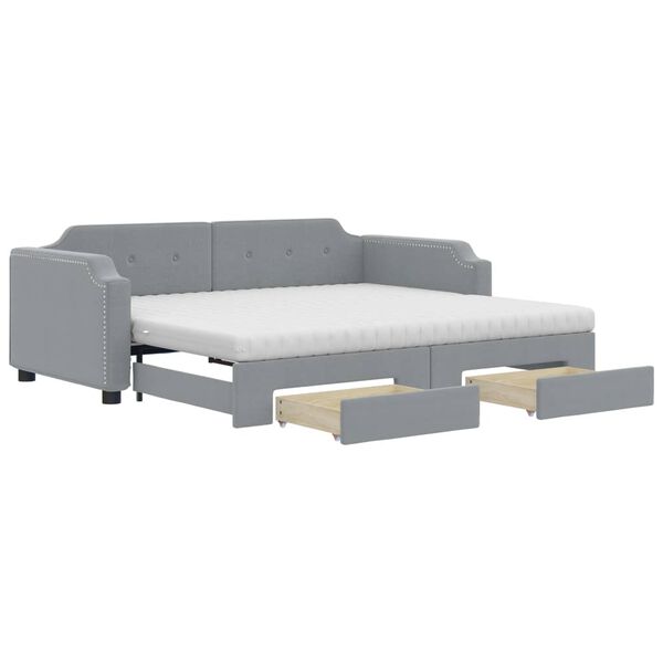 vidaXL Daybed with Trundle and Drawers Light Grey 90x190 cm Fabric