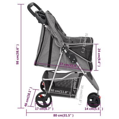vidaXL Folding Dog Stroller Grey 80x46x98 cm Oxford Fabric