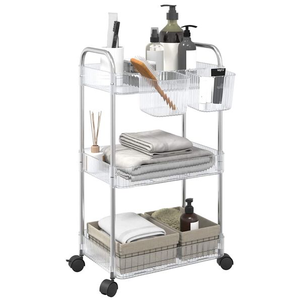 vidaXL Storage Trolley 3-Tier Transparent 37x28x68 cm Acrylic