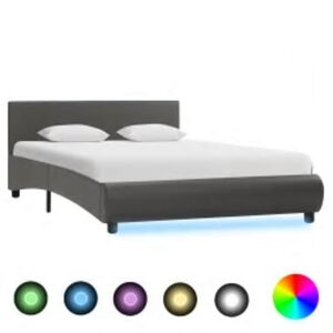 vidaXL Bed Frame with LED without Mattress Grey Faux Leather 140x200 cm