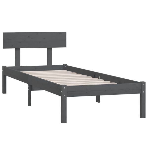vidaXL Bed Frame without Mattress Grey Solid Wood Pine Single