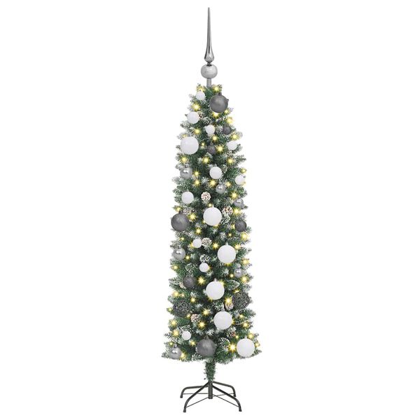 vidaXL Artificial Slim Christmas Tree Green and White 120 cm