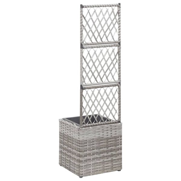 vidaXL Trellis Raised Bed with 1 Pot 30x30x107 cm Poly Rattan Grey
