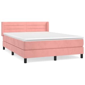 vidaXL Box Spring Bed with Mattress Pink 140x190 cm Velvet