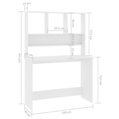 vidaXL Desk with Shelves White 110x45x157 cm Chipboard