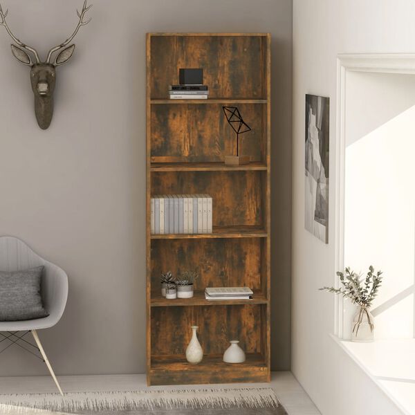 vidaXL 5-Tier Book Cabinet Smoked Oak 60x24x175 cm Engineered Wood