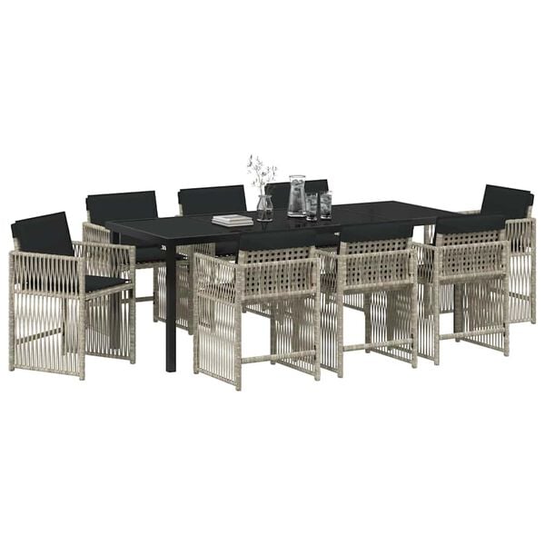 vidaXL Garden Dining Set 9 pcs Light Grey Poly Rattan