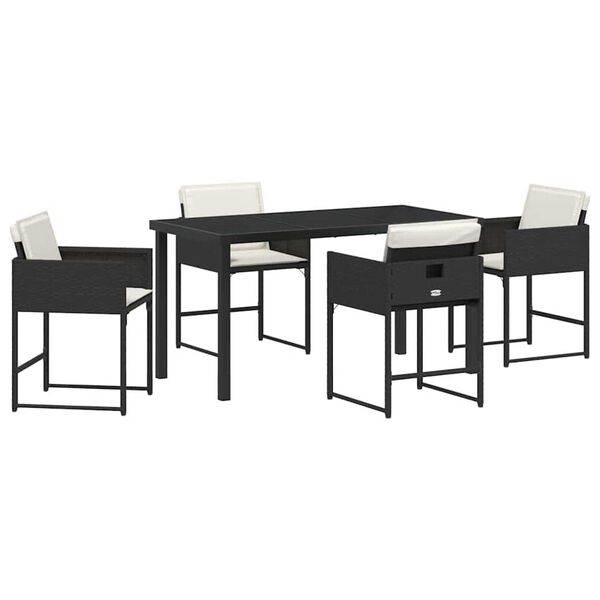 vidaXL Garden Dining Set 5 pcs Black Poly Rattan