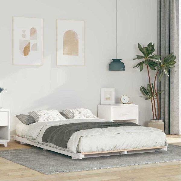 vidaXL Floor Bed Frame White 120 x 200 cm Solid pine wood