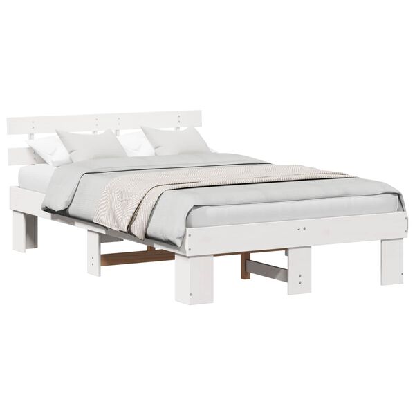 vidaXL Bed Frame with Headboard White 140 x 190 cm Solid Pine Wood