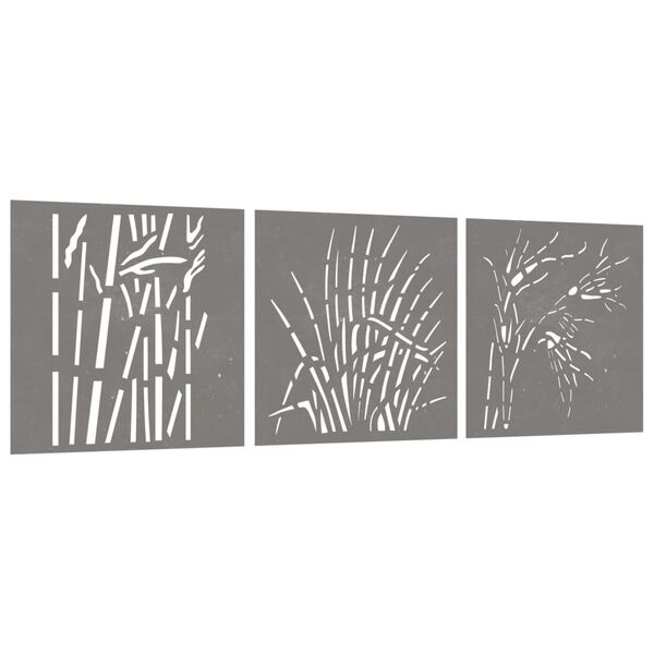vidaXL Garden Wall Decorations 3 pcs 55x55 cm Corten Steel Grass Design