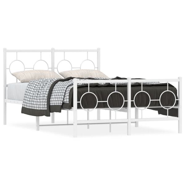vidaXL Metal Bed Frame without Mattress with Footboard White 120x200cm