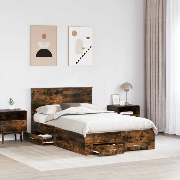 vidaXL Bed Frame with Drawer Smoked Oak 120 x 190 cm Engineered Wood