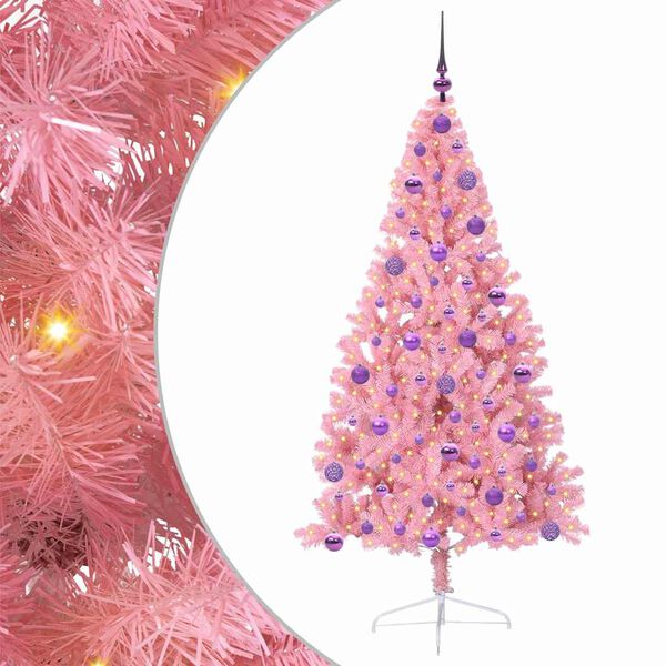 vidaXL Artificial Pre-lit Christmas Tree with 300 LEDs Pink 180 cm PVC