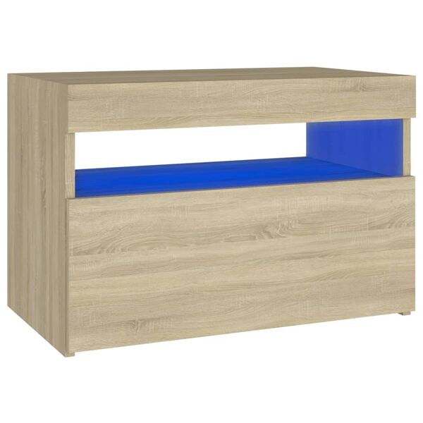 vidaXL Bedside Cabinet & LED Lights Sonoma Oak 60x35x40 cm Engineered Wood