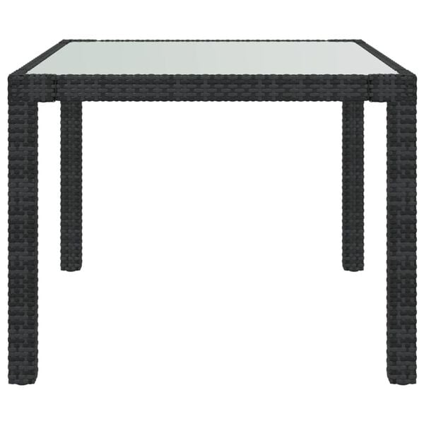 vidaXL Garden Table 90x90x75 cm Tempered Glass and Poly Rattan Black
