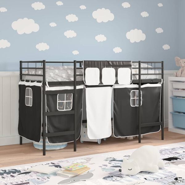 vidaXL Kids'Loft Bed Frame with Curtains Black 90 x 190 cm