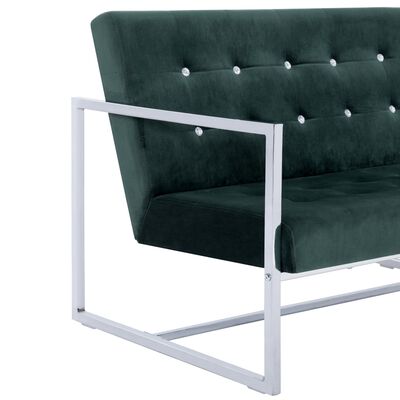 vidaXL 2-Seater Sofa with Armrests Dark Green Chrome and Velvet