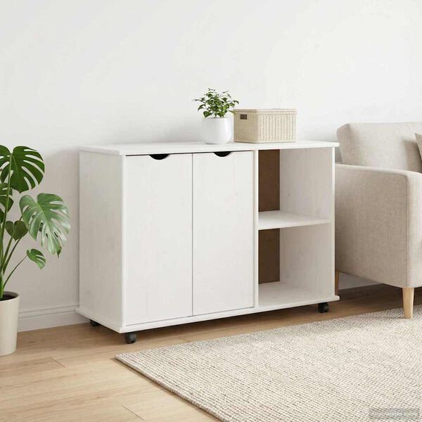 vidaXL Rolling Cabinet White 100 x 39 x 65.5 cm Solid Pine Wood