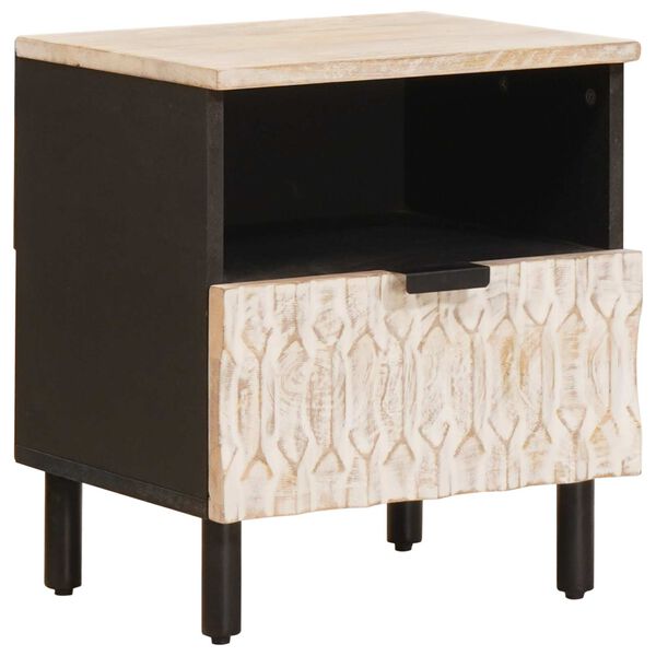 vidaXL Bedside Cabinet White 40 x 33 x 46 cm Solid Mango Wood