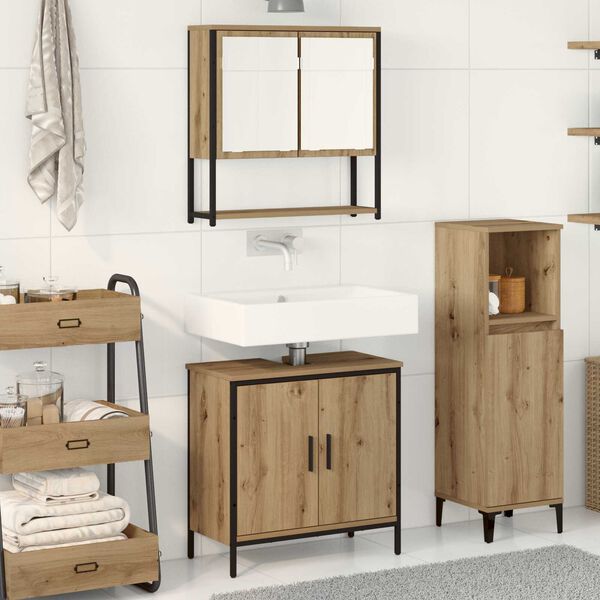 vidaXL Bathroom Furniture Set with Shelf 2 pcs Brown Engineered wood